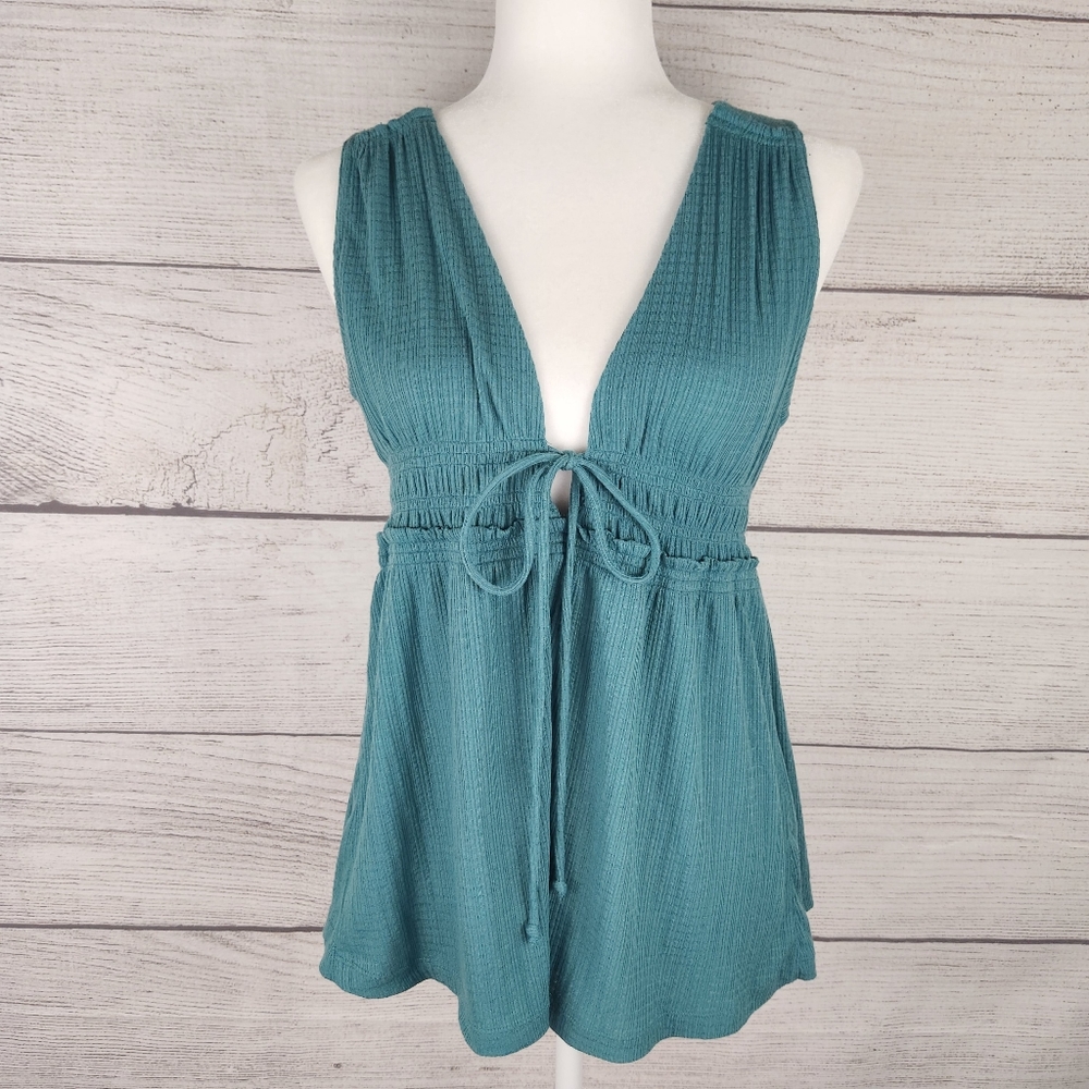 Free People Teal Beach Bound Plunge V-neck Tank Top